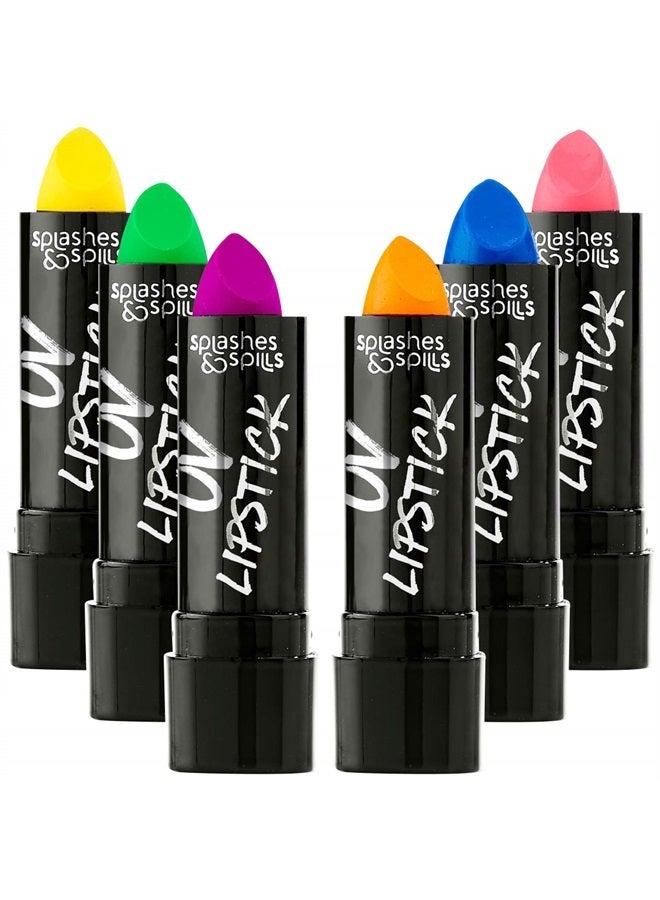 Splashes & Spills UV Glow Blacklight Lipstick - 6 Color Variety Pack, 3.7g - Day or Night Stage, Clubbing or Costume Makeup by Splashes & Spills - Image 1