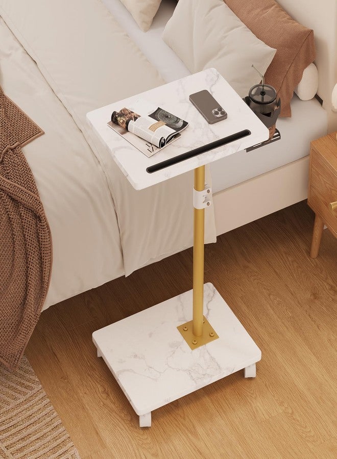 Katrawu TV Tray Table, Adjustable Dinner Trays for Eating Table, 360° Swivel & Sofa Armrest End Side Table, C Shaped Couch Snack Table for Bedroom, Living Room, Small Space(White+Gold) - Image 4