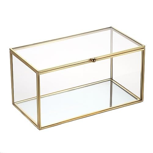 Hipiwe Gold Glass Decorative Rectangular Keepsake Shadow Box  Mini Garden Jewelry Display for Wedding Cards Trinkets Photos  Perfume  83x43x43 - Image 1