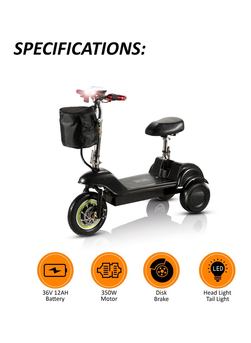 MYTOYS سكوتر كهربائي Mt730 محرك بدون فرش 350 واط سرعة قصوى 35 كم/س قيادة، ثلاث سرعات 12 بوصة إطارات في الأمام، إشارات انعطاف خلفية وامضة، سكوتر قابل للطي للتنقل 36 فولت 12Ah بطارية حمض الرصاص - Image 2