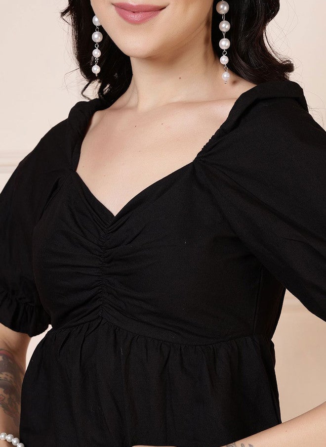 Rue Collection بلوزة إمبراطورية سوداء للنساء - Image 2