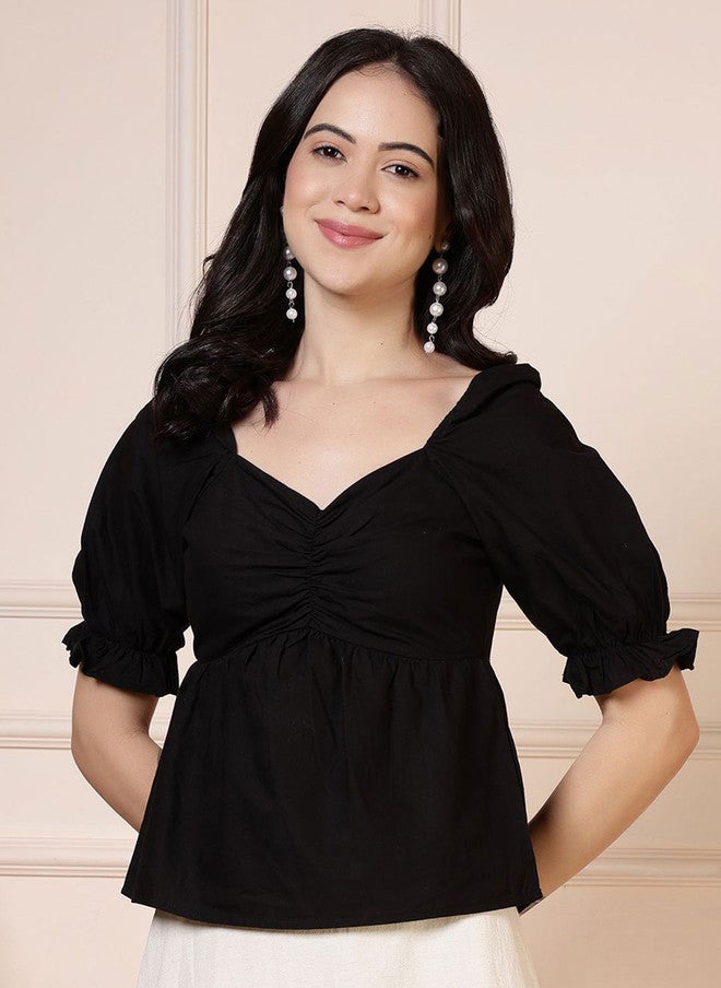 Rue Collection بلوزة إمبراطورية سوداء للنساء - Image 1