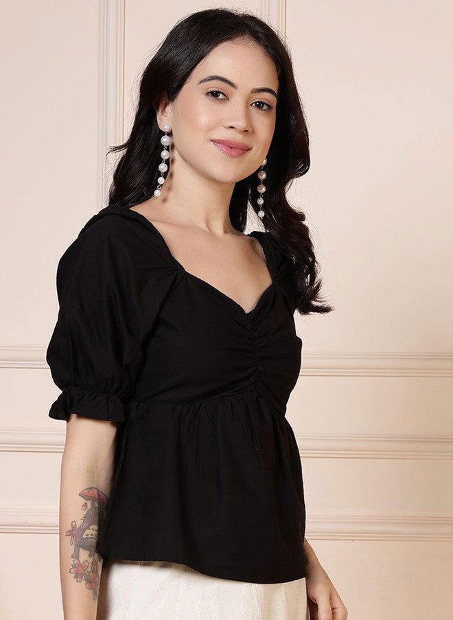 Rue Collection بلوزة إمبراطورية سوداء للنساء - Image 3