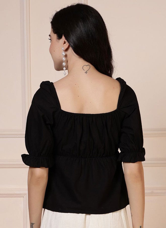 Rue Collection بلوزة إمبراطورية سوداء للنساء - Image 5