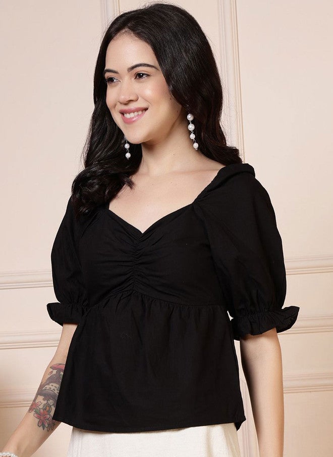 Rue Collection بلوزة إمبراطورية سوداء للنساء - Image 4