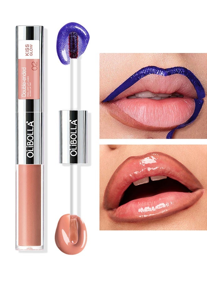 OLIBOLLA Double-Ended Peel Off Lip Liner & Color Changing Lip Oil，Long-Lasting Smudge-Proof Warm Caramel Nude Lip Tint&Lip Stain Liner，Hydrating High Shine Gloss for Defined, Fuller Nude Lips Waterproof, Transfer-Proof Soft Glam Lip Makeup #02 - Image 1