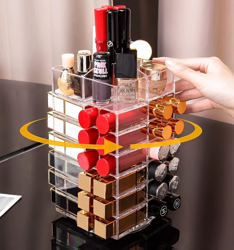 Sooyee Lipstick Organizer,53 Spaces 360 Degree Spinning Lipstick Holder,Acrylic Cosmetic Display Cases for Lipstick, Brushes, Bottles, and more,Clear - Image 1