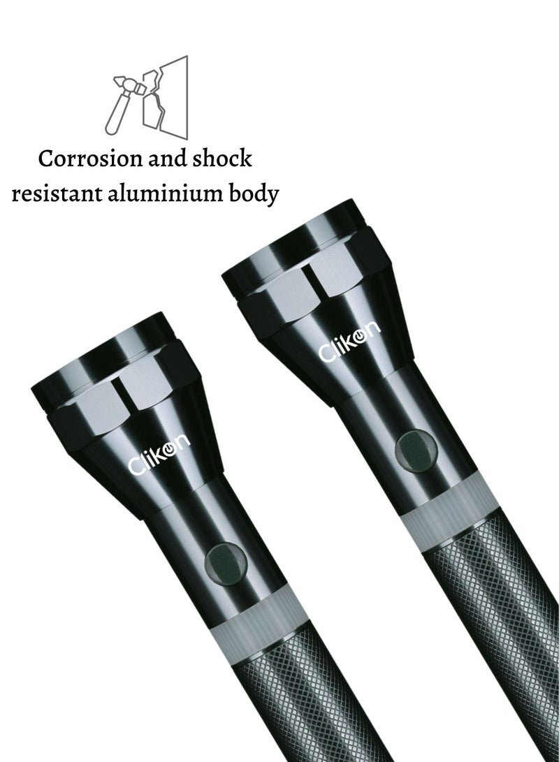 Clikon Combo Pack of 3 Rechargeable LED Flashlight with 2400 mAh Battery, Unbreakable Front Glass, Water Resistant ‘O’ ring, Supersoft Silicone Button, Charge Indicator, 5-Watts, 2 Years Warranty, Bla - Image 4