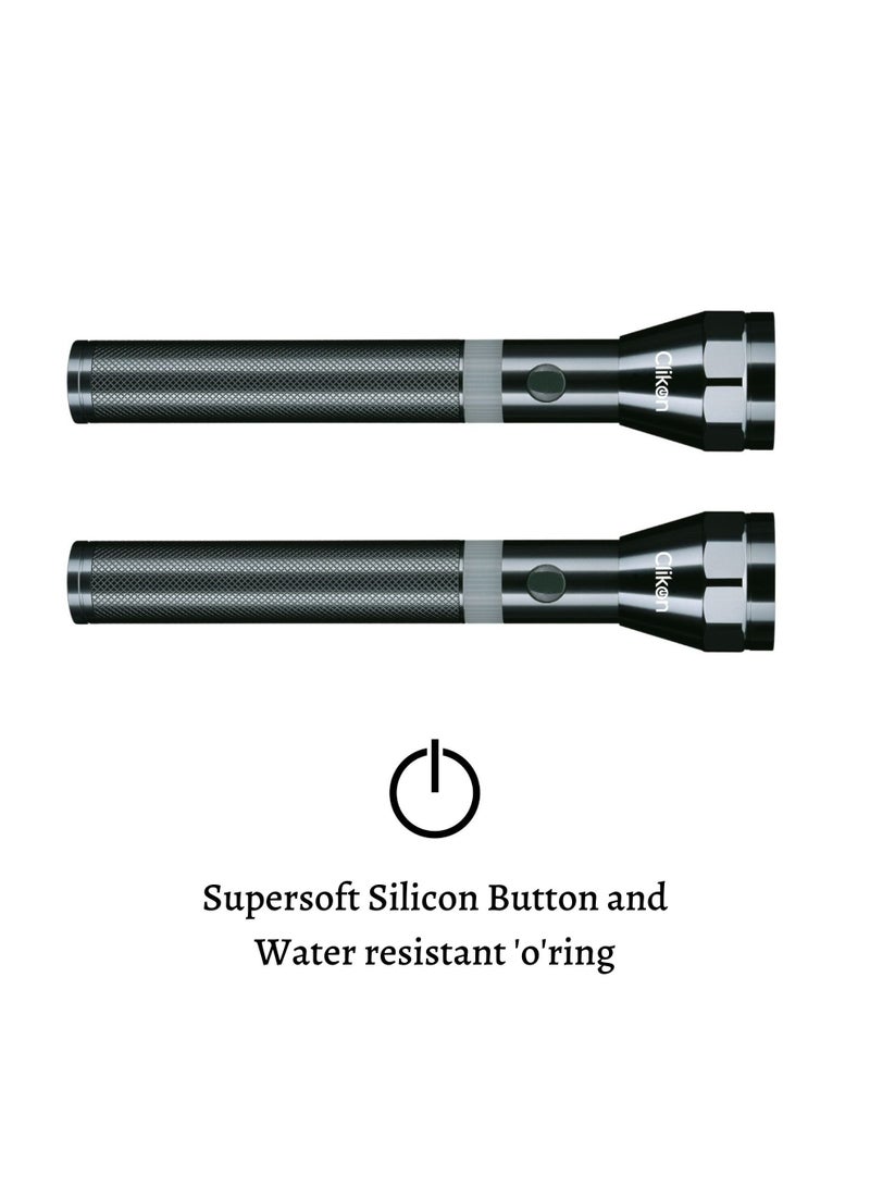 Clikon Combo Pack of 3 Rechargeable LED Flashlight with 2400 mAh Battery, Unbreakable Front Glass, Water Resistant ‘O’ ring, Supersoft Silicone Button, Charge Indicator, 5-Watts, 2 Years Warranty, Bla - Image 3