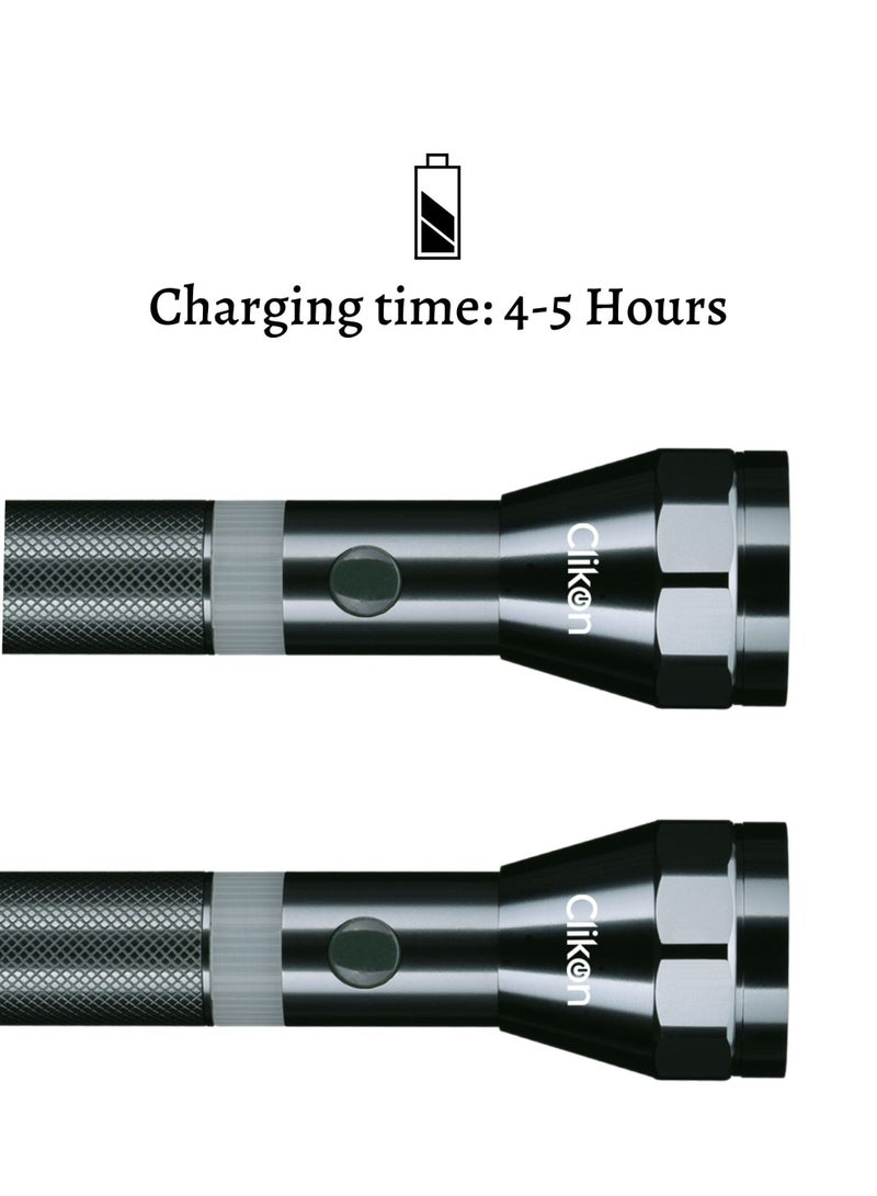 Clikon Combo Pack of 3 Rechargeable LED Flashlight with 2400 mAh Battery, Unbreakable Front Glass, Water Resistant ‘O’ ring, Supersoft Silicone Button, Charge Indicator, 5-Watts, 2 Years Warranty, Bla - Image 5