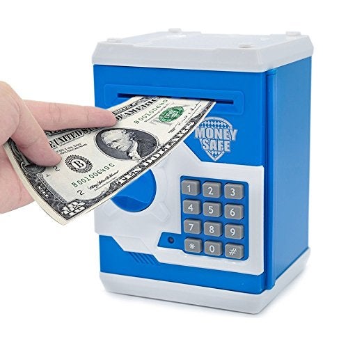 Magicwand Plastic Money Safe Kids Piggy Savings Bank with Electronic Lock【2 Yrs & Up】【Pack of 1】【Blue 🙳 White】 - Image 1
