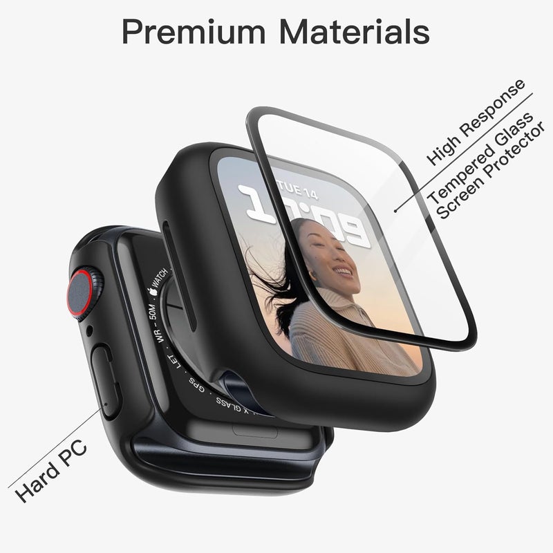 Case with Screen Protector for Apple Watch Series 9/8/7 45mm, Black | Built-in Tempered Glass, High Touch Sensitivity, Full Protection, Hard PC Design - Image 2