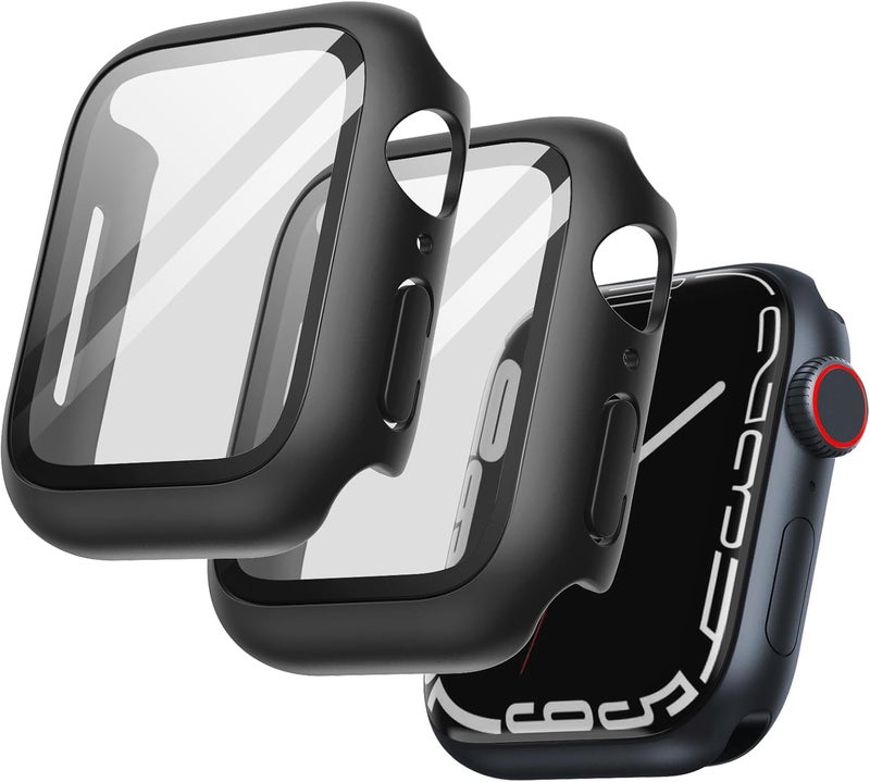 Case with Screen Protector for Apple Watch Series 9/8/7 45mm, Black | Built-in Tempered Glass, High Touch Sensitivity, Full Protection, Hard PC Design - Image 1