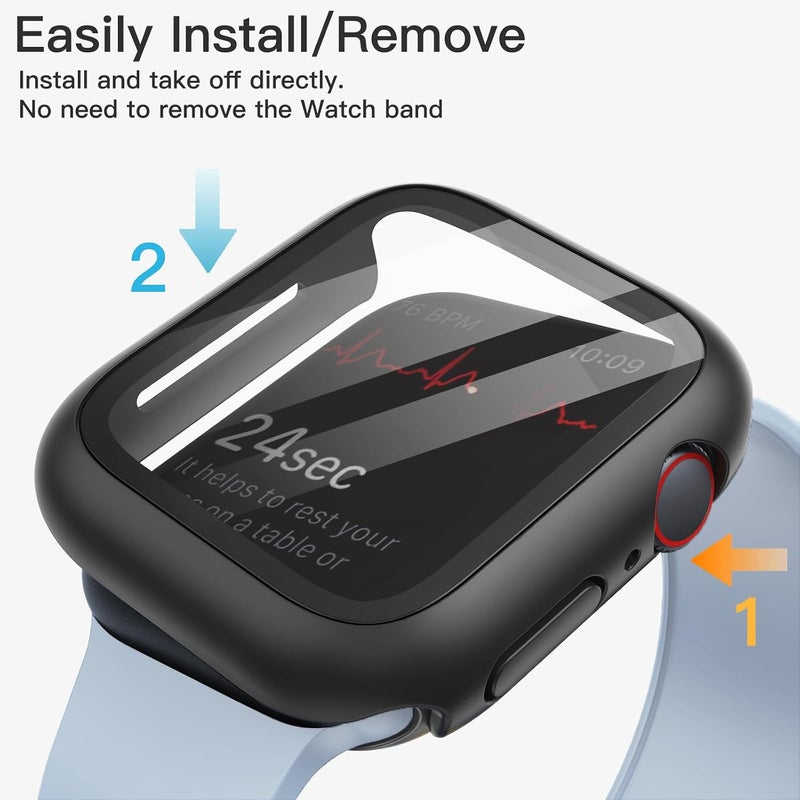 Case with Screen Protector for Apple Watch Series 9/8/7 45mm, Black | Built-in Tempered Glass, High Touch Sensitivity, Full Protection, Hard PC Design - Image 4