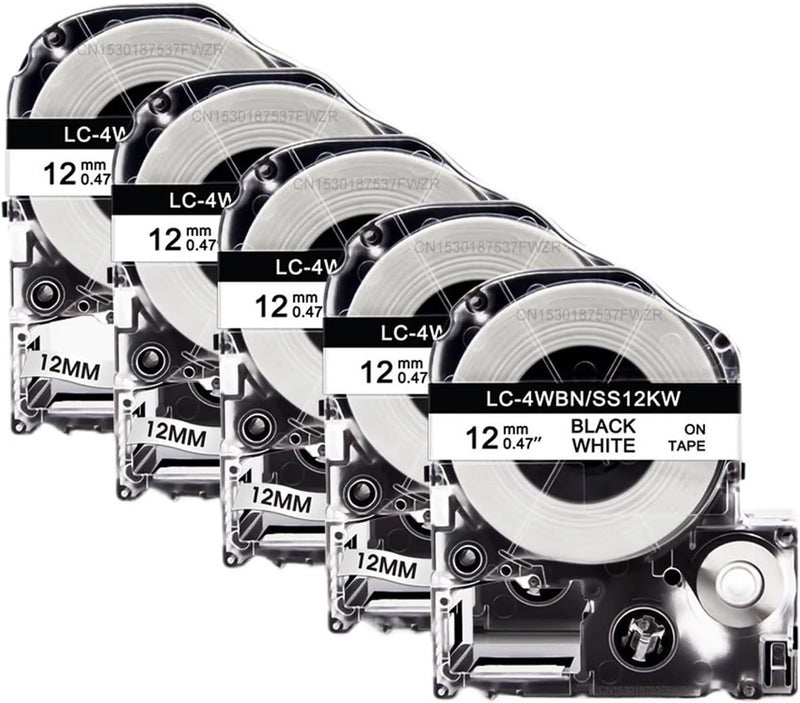 متوافق مع طابعات Epson LW-300/LW-400/LW-700 | شريط SS12KW بعرض 12 مم لـ LK-4WBN SC12RW SC12YW SC12BW (ألوان مختلطة) (5 قطع) - Image 2