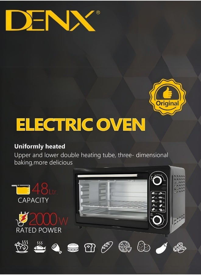 Denx Dnex Oven 48 Liters 2000 Watts, Temperature Control 100 Degrees Celsius 60 Minute Timer 3 Multi-Function Home Heating Modes For Baking Cake Three-Layer Electric Grill With Stove Lamp And Tempered Glas - Image 4