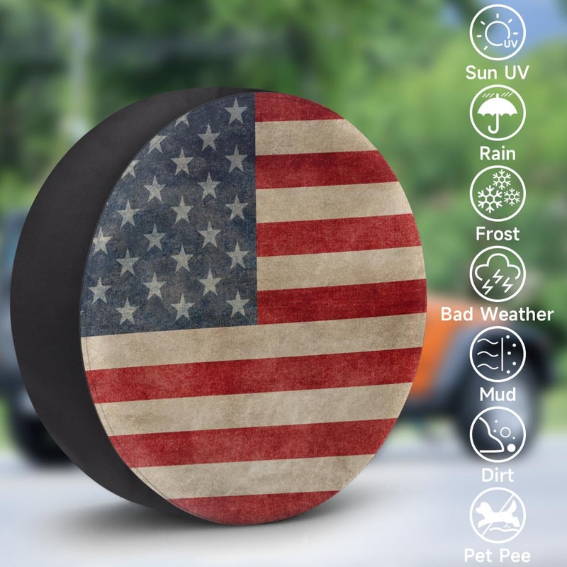 cfpolar Spare Tire Cover for RV Trailer,Vintage American Flag Waterproof Sun Leather Wheel Cover,Camper Spare Tire Covers Fit for Jeep Travel Trailer SUV Truck Accessories (16 in for Diameter 29” - 31”),F-6 - Image 3