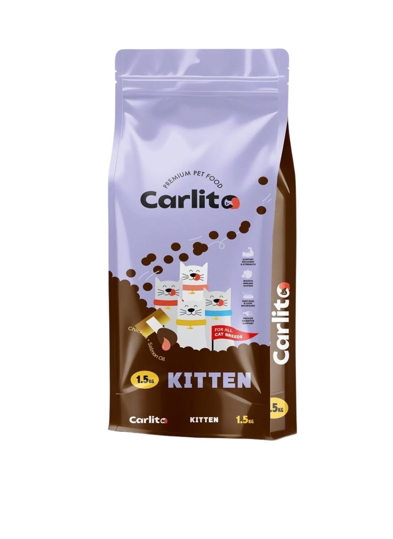 Carlito - Premium Kitten Dry Cat Food - High Protein & DHA for Healthy Growth, Skin & Coat - Small Kibble 1.5 Kilograms - Image 1