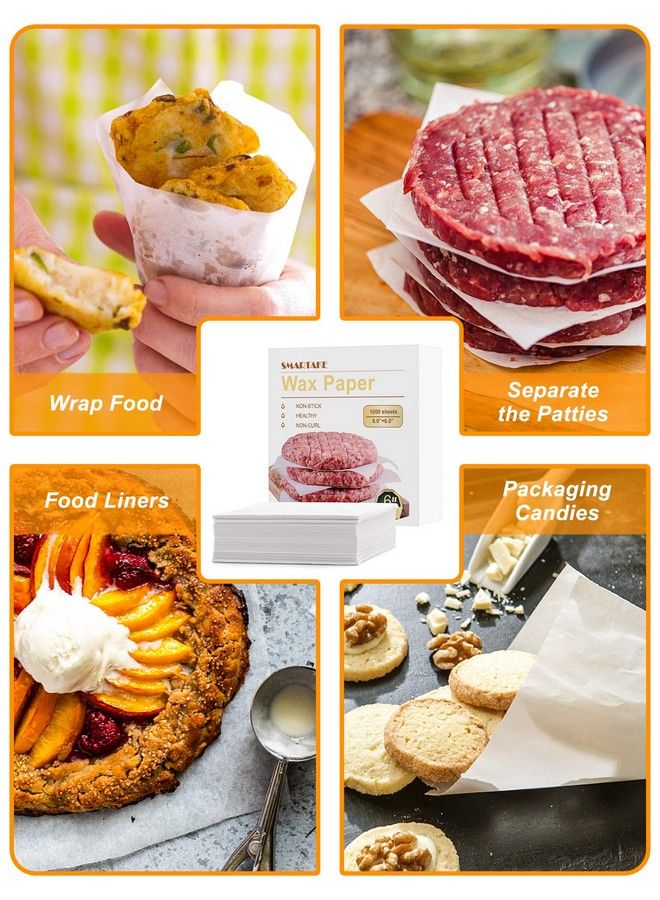 SMARTAKE ورق شمع 6 × 6 بوصة 1000 قطعة ورق فاصل غير لاصق لبرغر باتي مربع ساندويتش لف ورق للغداء للمطاعم والشواء والنزهات والحفلات والشواء أبيض - Image 4