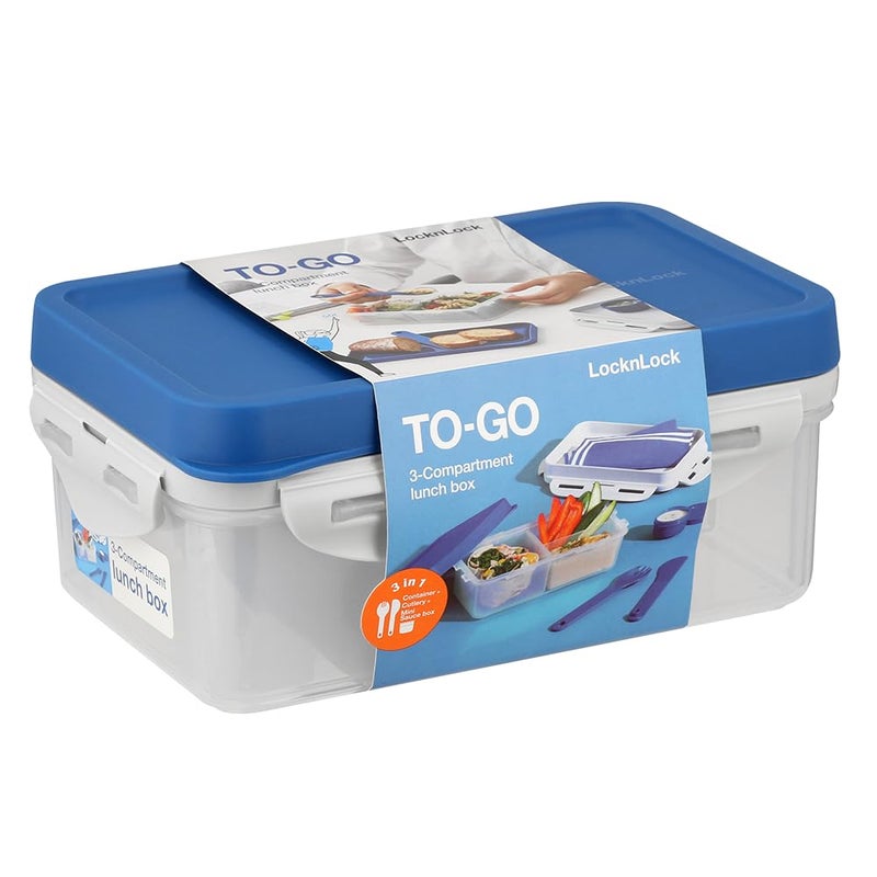 LOCK & LOCK LocknLock To Go Lunch Box 1L – BPA-Free, Leak-Proof Bento Lunch Box with Compartments & Built-In Cutlery, Microwave Safe - Image 1