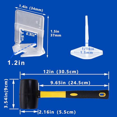 HeiLuon Tile Leveling System Clips Tiles Leveler Spacers Tile Clips 1/16 inch Tile Spacer 5500 Piece and 16 oz Rubber Mallet Hammer .Tile Tools Set for Professional Ceramic and Stone Installation - Image 2