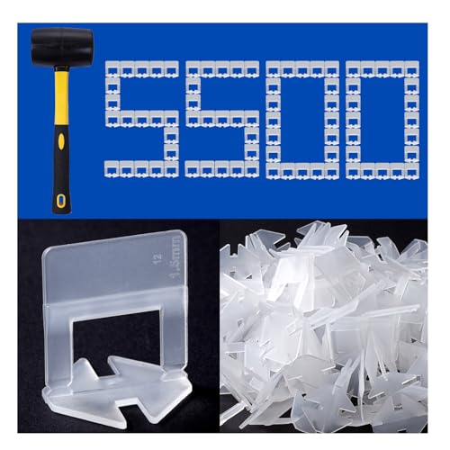 HeiLuon Tile Leveling System Clips Tiles Leveler Spacers Tile Clips 1/16 inch Tile Spacer 5500 Piece and 16 oz Rubber Mallet Hammer .Tile Tools Set for Professional Ceramic and Stone Installation - Image 1