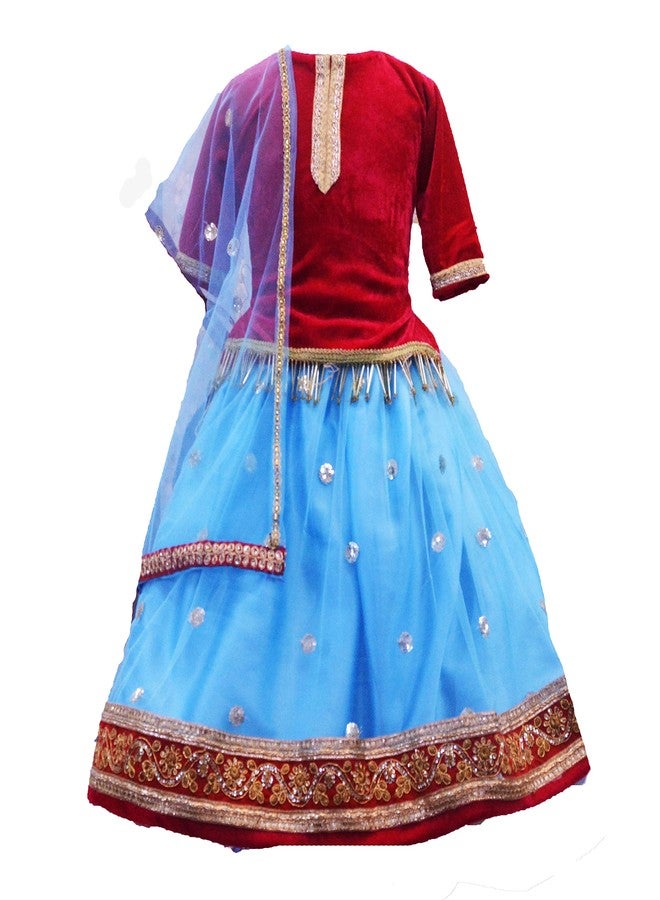 HIBA baby girl lehenga choli set with duptta blue and red 3-4 years - Image 2