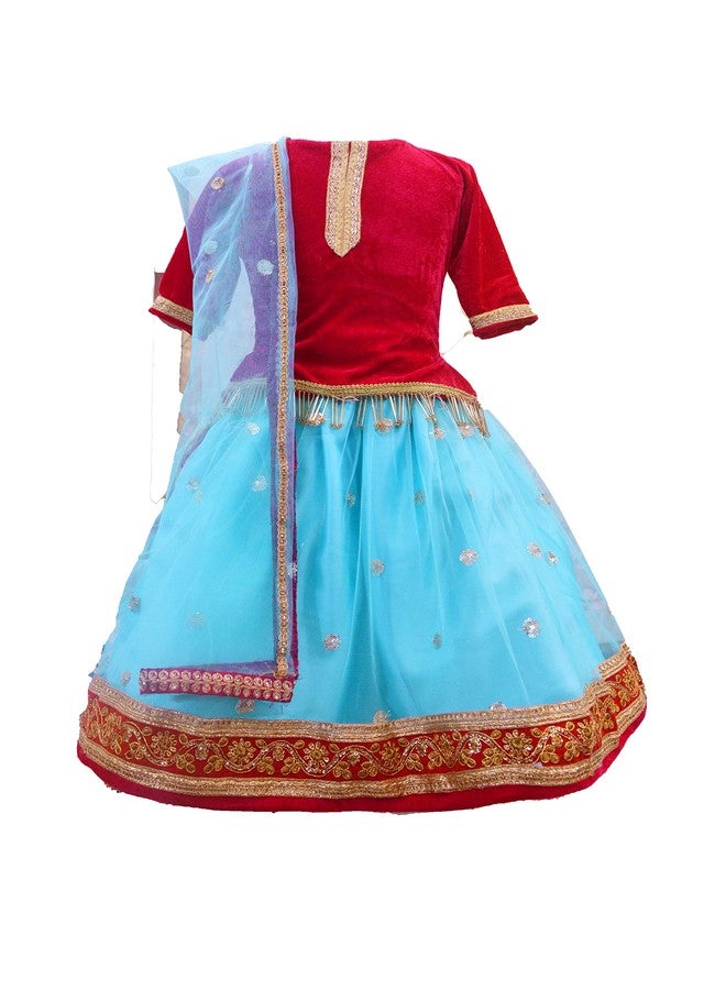 HIBA baby girl lehenga choli set with duptta blue and red 3-4 years - Image 1