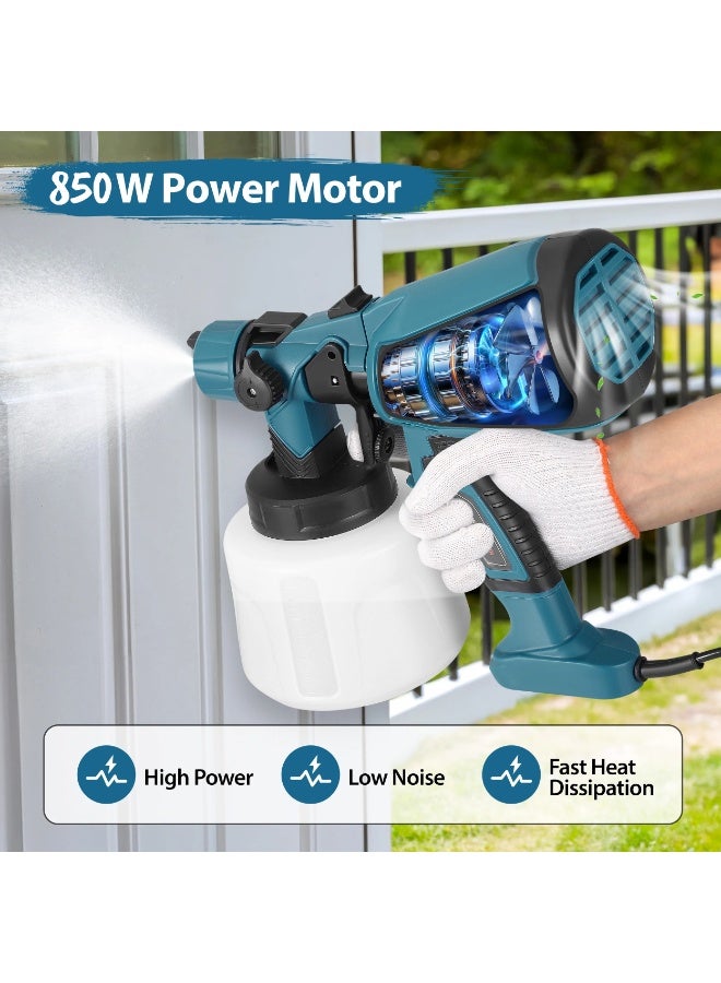 Jubilin Paint Sprayer, 850W HVLP Paint Spray Gun,1400ml Electric Paint Gun with 5 Nozzles and 3 Patterns,For Furniture, Cabinets, Fence, Walls, Door, Garden Chairs,Blue - Image 2