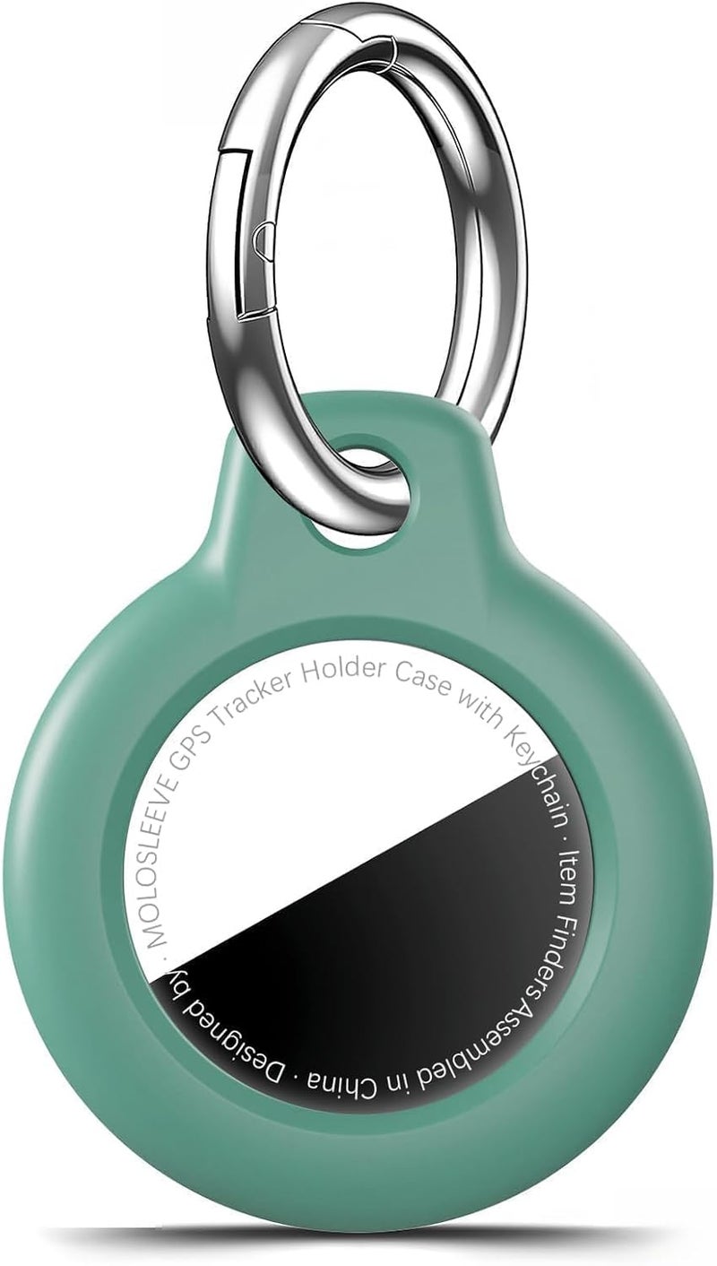 حافظة MOLOSLEEVE لحامل Airtag مع سلسلة مفاتيح، غطاء GPS مقاوم للصدمات ومضاد للخدش لـ Air Tags، إكسسوارات Airtag لحالات تتبع GPS للحقائب والأمتعة، أخضر صنوبري - Image 1