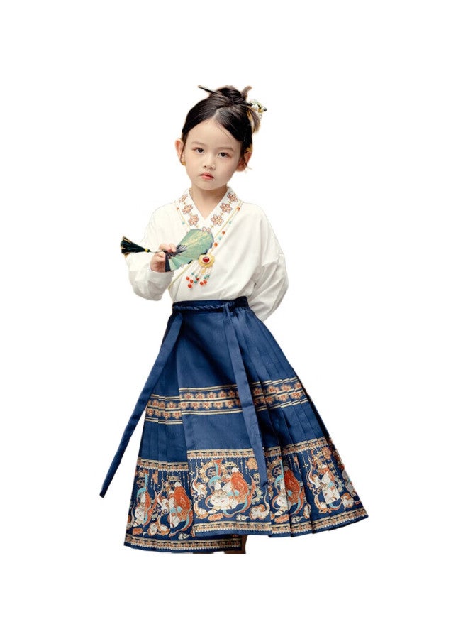 Cute Ni Huang Girls' Horse Face Dress Children'S Hanfu Ming Dynasty Parent-Child Outfit Blue Horse Face Dress 120 - Image 2