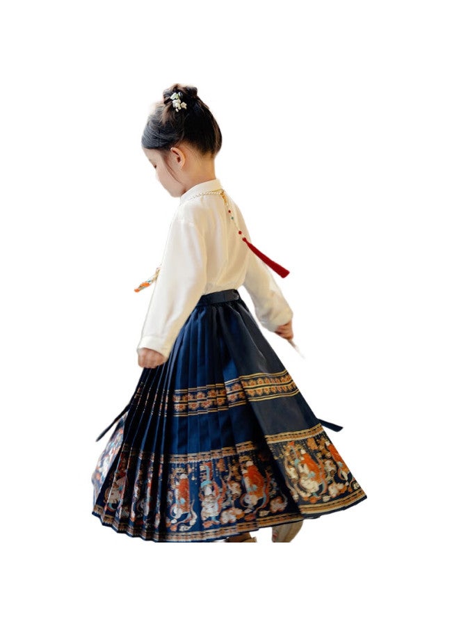 Cute Ni Huang Girls' Horse Face Dress Children'S Hanfu Ming Dynasty Parent-Child Outfit Blue Horse Face Dress 120 - Image 3