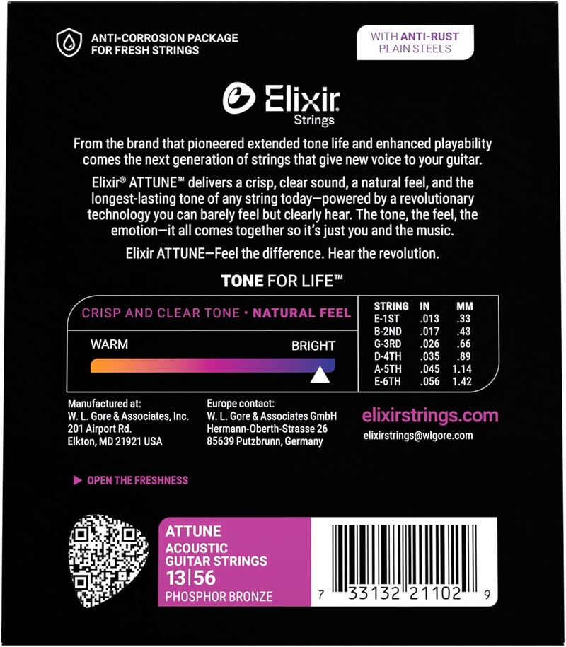 Elixir ATTUNE Acoustic Guitar Strings, Phosphor Bronze, Medium 13-56 - Image 2