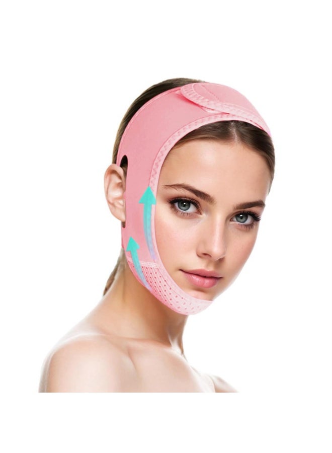 SKQIR V Line Lifting Mask Chin Strap for Sleeping, V Line Lifting Mask for Women,Jaw Exerciser，Medium,Pink - Image 1