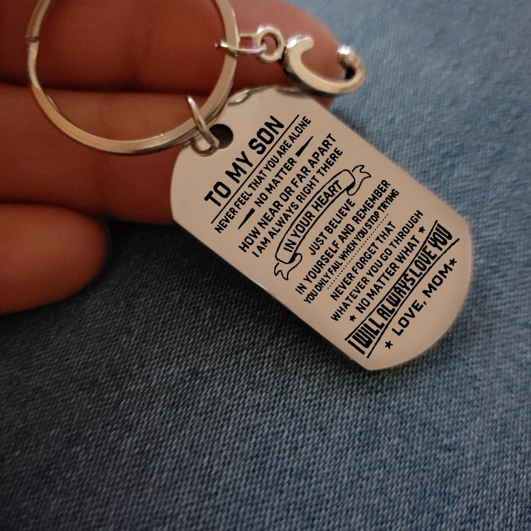 Cross-border new stainless steel custom tag necklace TO MY SON dog tag key chain pendant jewelry mother son R - Image 3