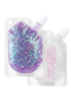 MEICOLY MEICOLY 2 packs Body Glitter Gel,Music Festival Face Glitter for Women,Mermaid Sequins Liquid Holographic Chunky Glitter for Concerts,Face,Body,Hair,Nails,Lip Sparkling Body Glitter,White+Blue Purple 