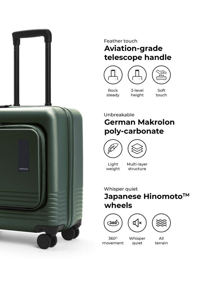 Mokobara - MOKOBARA The Cabin Overnigher Luggage Small Poly-Carbonate Hard Sided 8 Hinomoto Wheels Cabin Suitcase Trolley (Green) - Image 1