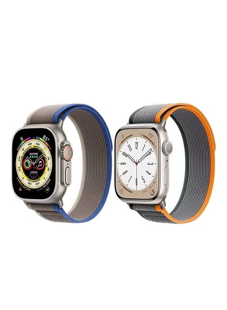 vesus (Pack of 2)YOMNA Trail Loop Compatible with Apple Watch Band 49/45/44/42mm, Nylon Weave Sport Loop Men Women Adjustable Pull Tab Strap for Apple Watch Ultra iWatch All Series-(Blue/Green)