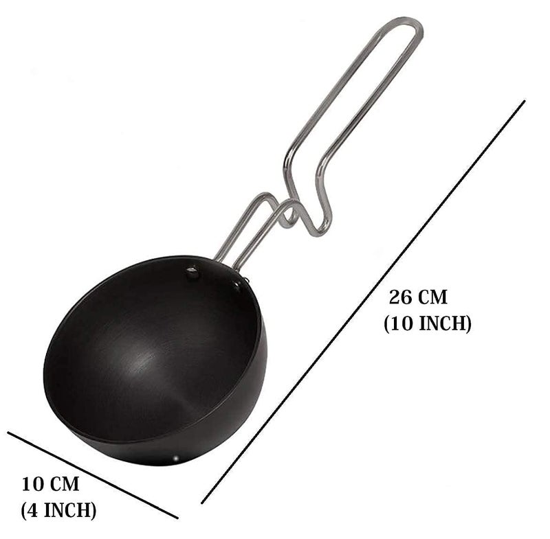Tendula Iron tadka pan Fry panThalipu karandi with Handle LohaLohalokand unbraeakable Heavy Gauge Long Grip1Pcs Black Tadka Fry pan - Image 2