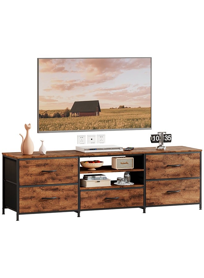 سولاكان حامل تلفزيون مع أدراج، طاولة كونسول تلفزيون بثلاثة طوابق من الخشب، مناسب للتلفزيونات حتى 65 بوصة، مركز ترفيه مع رفوف مفتوحة ومساحات تخزين، خزانة لحامل التلفزيون لغرفة المعيشة. - Image 1