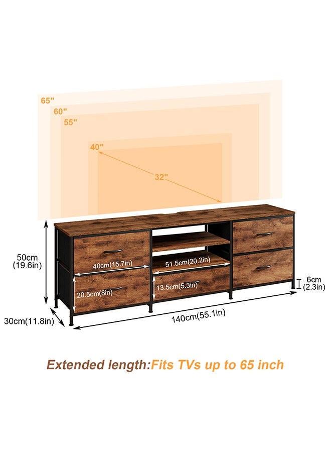 سولاكان حامل تلفزيون مع أدراج، طاولة كونسول تلفزيون بثلاثة طوابق من الخشب، مناسب للتلفزيونات حتى 65 بوصة، مركز ترفيه مع رفوف مفتوحة ومساحات تخزين، خزانة لحامل التلفزيون لغرفة المعيشة. - Image 2