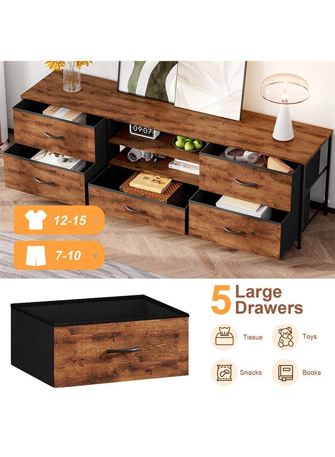 سولاكان حامل تلفزيون مع أدراج، طاولة كونسول تلفزيون بثلاثة طوابق من الخشب، مناسب للتلفزيونات حتى 65 بوصة، مركز ترفيه مع رفوف مفتوحة ومساحات تخزين، خزانة لحامل التلفزيون لغرفة المعيشة. - Image 3