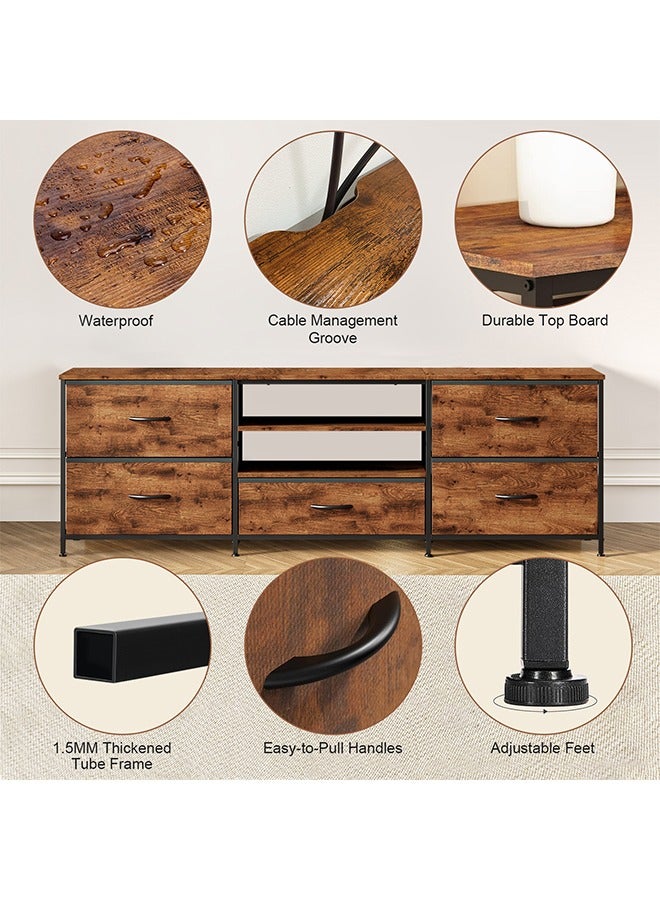 سولاكان حامل تلفزيون مع أدراج، طاولة كونسول تلفزيون بثلاثة طوابق من الخشب، مناسب للتلفزيونات حتى 65 بوصة، مركز ترفيه مع رفوف مفتوحة ومساحات تخزين، خزانة لحامل التلفزيون لغرفة المعيشة. - Image 4