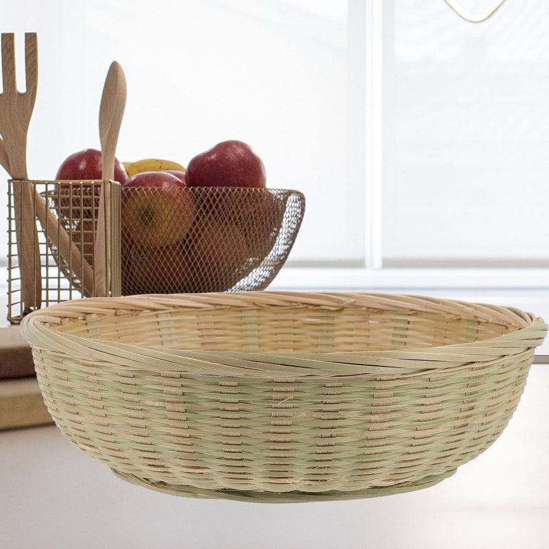 Handwoven Round Storage Basket 24cm Kitchen Fruit Vegetable Organizer Serving Snack Bread - Image 5