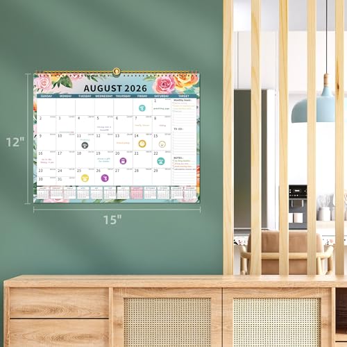 EYROZILL Calendar 2026-2027 Planner Wall Hanging Spiral Bound 18-Month Calendars with Stickers and Magstrip Marble (15" × 12") - Image 3