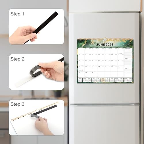EYROZILL Calendar 2026-2027 Planner Wall Hanging Spiral Bound 18-Month Calendars with Stickers and Magstrip Marble (15" × 12") - Image 4