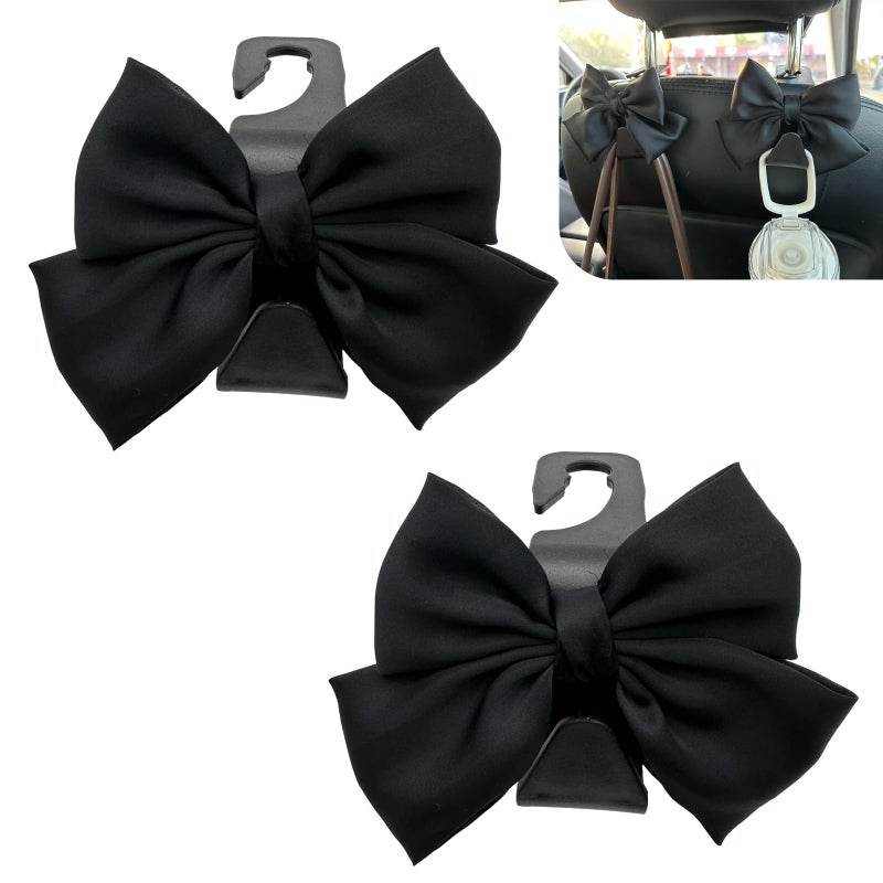 Zikefest 2PCS Car Seat Headrest Hooks, Car Purse Hook for Car, Cute Bow Car Rear Seat Storage Hooks, Interior Decorating Accessories for Purses, Bags, Umbrellas (Black) - Image 1