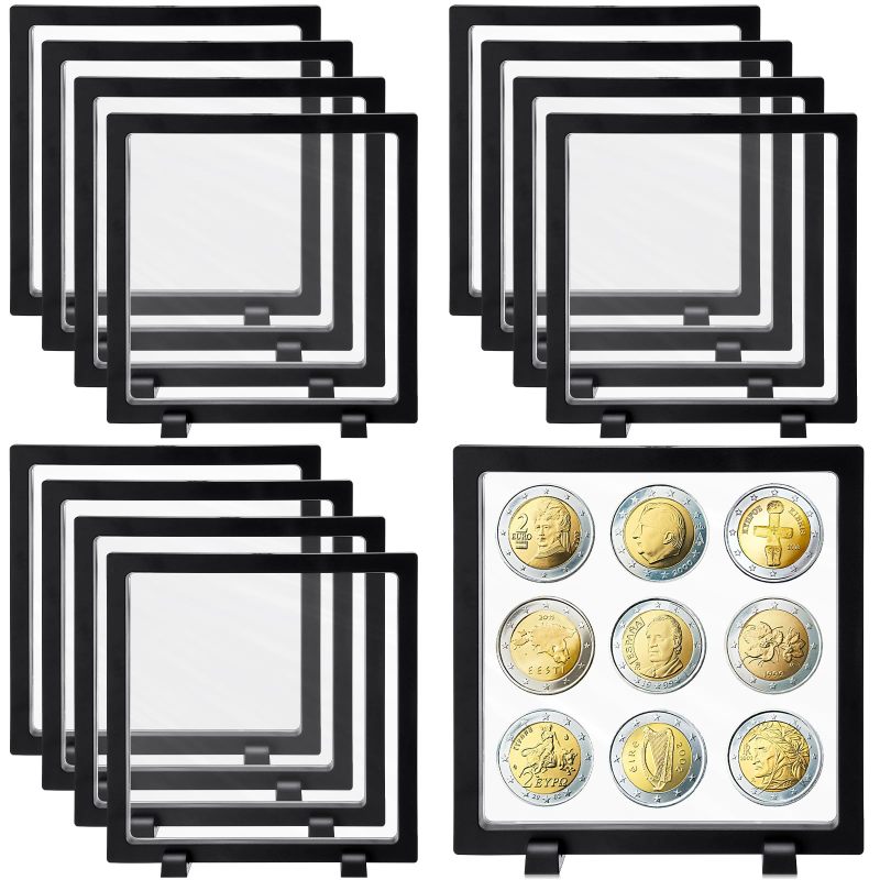 عرض عائم 18*18*2 سم - علبة عملات تصميم معلق ثلاثي الأبعاد - صندوق مجوهرات بنية ختمية وموقفة للغبار لتخزين وعرض العملات والمجوهرات والملحقات الصغيرة للتحضير - Image 1