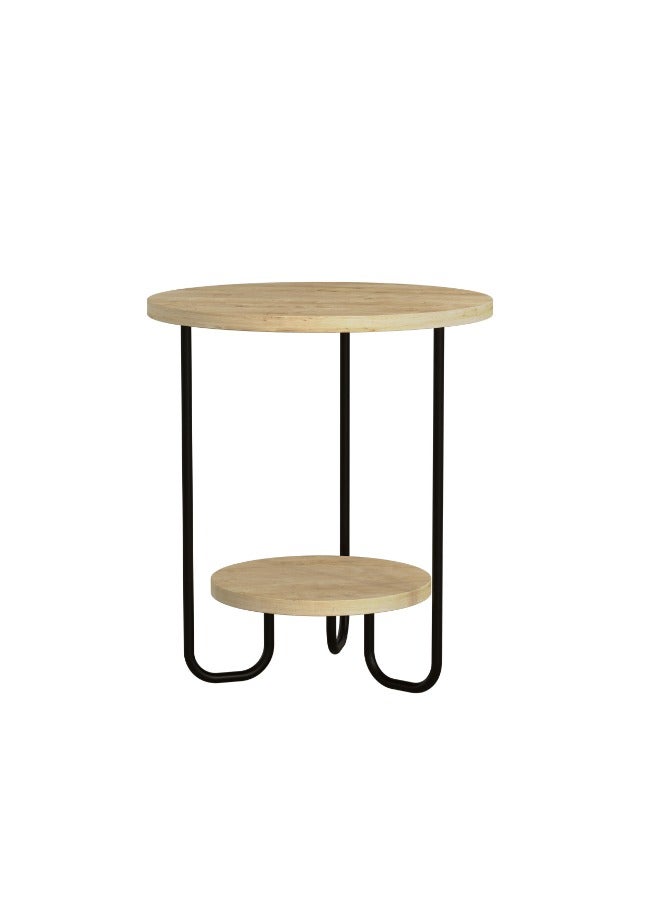 Mourah Home Corro Modern Side Table Round Shape Top Sturdy Engineered Wood Metal Legs Coffee And Service Table Living Room Office Bedroom 40(W) X40(D) X45(H) Cm (Oak) - Image 2