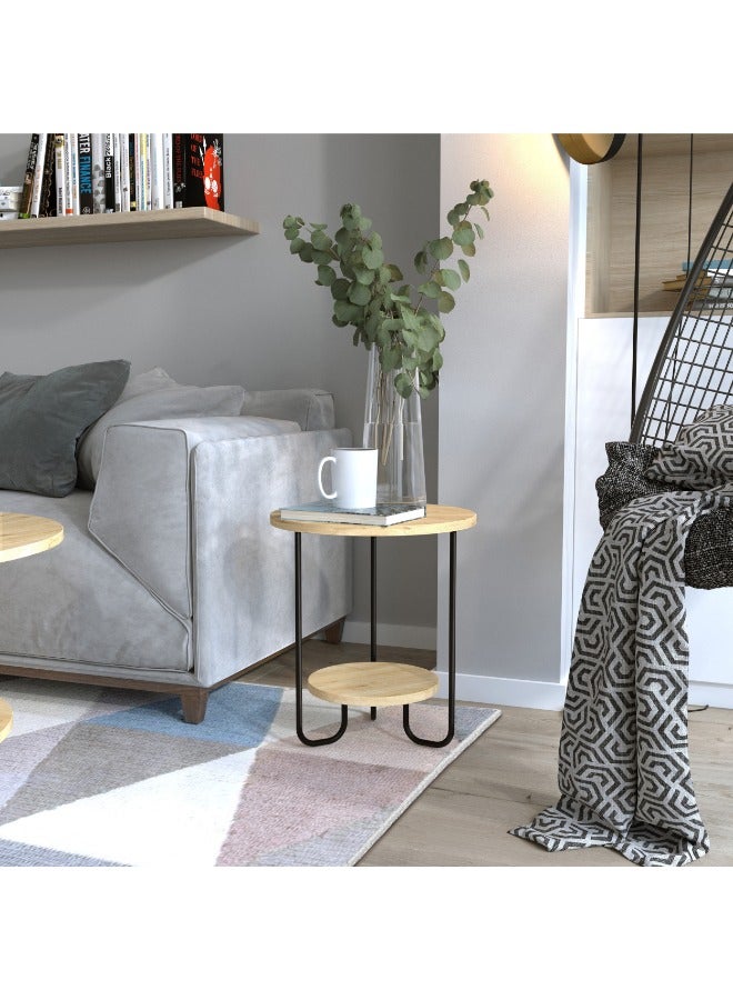 Mourah Home Corro Modern Side Table Round Shape Top Sturdy Engineered Wood Metal Legs Coffee And Service Table Living Room Office Bedroom 40(W) X40(D) X45(H) Cm (Oak) - Image 1
